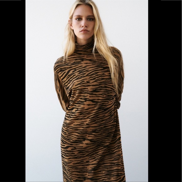 ZARA JACQUARD FINE KNIT DRESS | SIZE: M | NWT - Picture 1 of 11